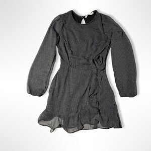 A&F Black & White Polka Dot, Long Sleeve Chiffon Faux Wrap Dress, S, Classic